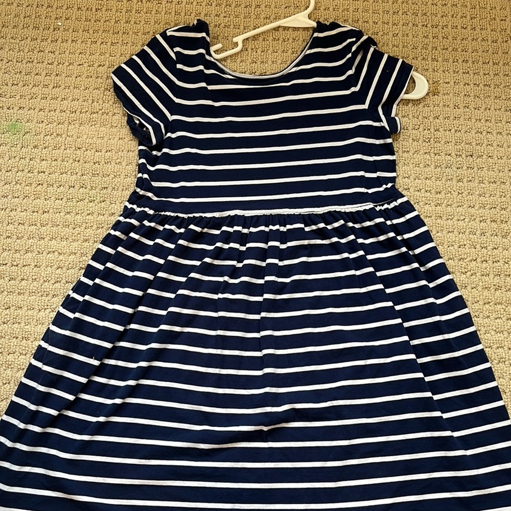 navy blue striped dress lands end XL